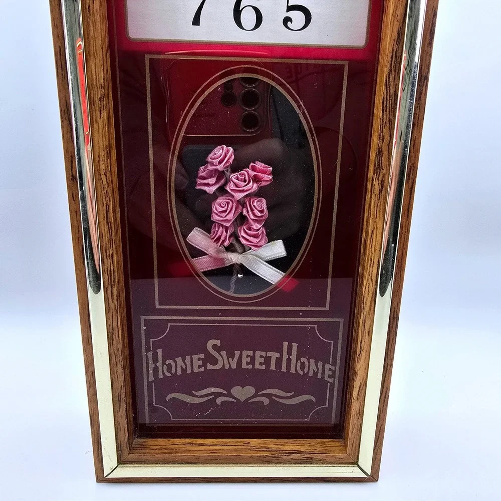 Vintage Ingraham Home Sweet Home Floral Wall Clock Wood Frame USA 12 In